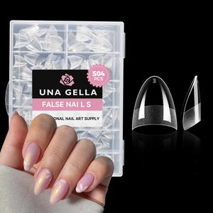 UNA GELLA Short Almond Gel Nail Tips: 504PCS Acrylic Nail Tips Almond Shape Extra Short Pre Etched Half Cover 12sizes Salon Quality Soft Press On Nails DIY for Home Nails Extension (504 Piece Assortment)