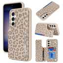 iCoverCase Compatible with Samsung Galaxy S23 FE Case with Card Holder, S23 FE Wallet Case for Women Men [RFID Blocking] PU Leather Protective Phone Case for S23 FE (Beige Leopard)