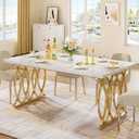 Tribesigns Modern Dining Table, 63" Large Kitchen Table for 4-6 People, Unique Rectangular Dinner Table Kitchen & Dining Room Furniture with Faux Marble Tabletop and Geometric Legs (White & Gold)