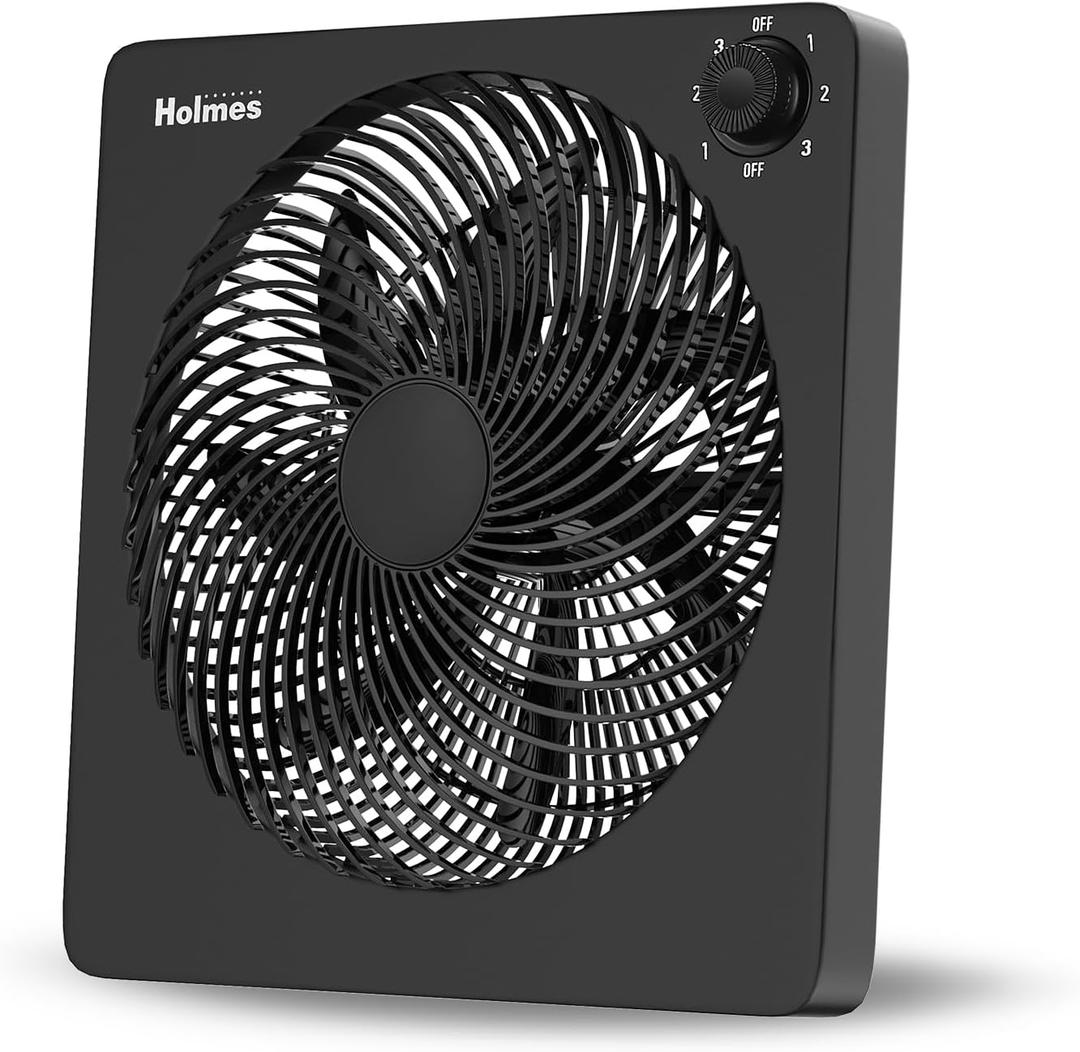 HOLMES 10" Personal Fan, Rechargeable Battery, 3 Speed Settings, Lightweight and Portable, USB Cable, Carrying Handle, Home and Office, Black Finish