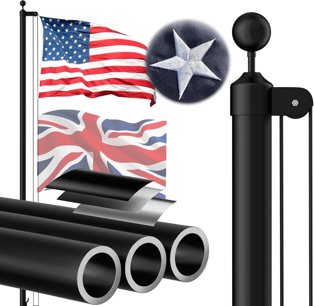 Heavy Duty Flag Pole, 25 FT 12 Gauge Extra Thick Aluminum Flagpole Kit with 5x3 Nylon Embroidered Flag for Outside House In Ground, 100MPH Wind Tested
