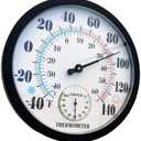 Indoor Outdoor Thermometer Large Wall Thermometer-Hygrometer Waterproof Does not Require Battery (Black) (10 Inch)
