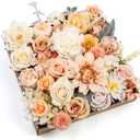 Serra Flora Artificial Flowers Rose 32pcs Silk Mix Peony Daisy Hydrangea Fake Flowers for DIY Wedding Bouquets Combo Centerpieces Arrangements Party Bridal Baby Shower Home Decorations (Champagne Powder)