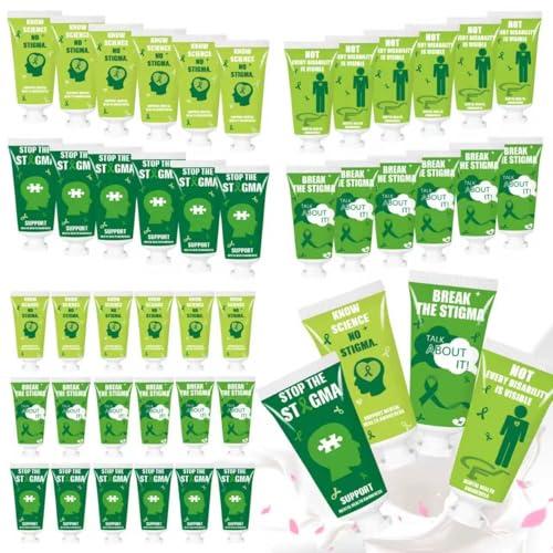 Piuaeue 50 Pcs Mental Health Awareness Month Favors Green Awareness Ribbon Hand Cream Gifts Bulk Figure Hydrating and Soothing Hand Lotion for Mental Health Month Party Gifts Supplies