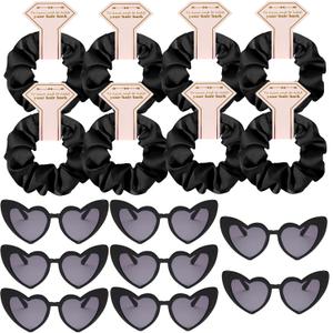 Satin Bridesmaid Scrunchies Bachelorette Hair Ties Set of 6 sunglasses Bridal Shower No Damage Hairties ideas Gift for Wedding Party Favors Bridesmaid Proposal Gifts (8sets Black)
