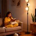 Lightdot 60IN Dimmable Black Floor Lamp Mid Century Standing Lamps with 3Pcs Warm White Bulbs Included Brightness Adjustable Modern Tall Lamp with 5Lbs Heavy Base for Bedroom/Sofa Beside/Corner Decor