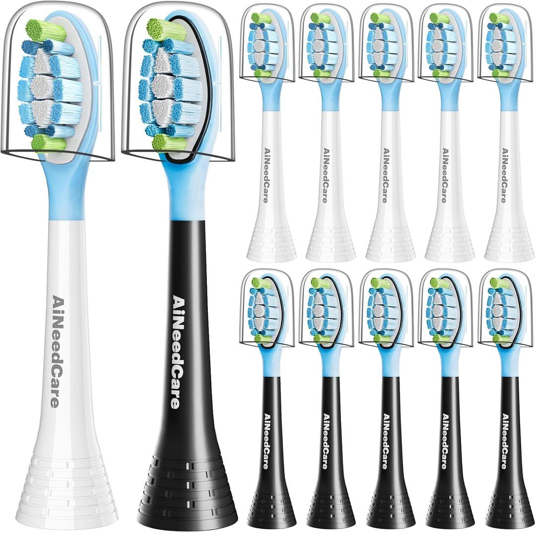 Sonicare Replacement Heads, Electric Toothbrush Replacement Heads Compatible with Philips Sonicare - 12 Pack (6 White+ 6 Black)