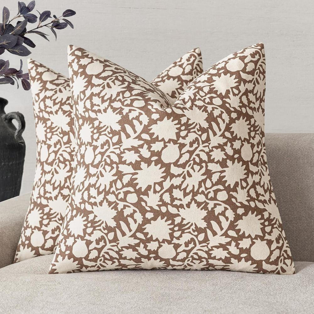 Foindtower Set Of 2 Decorative Neutral Floral Throw Pillow Covers Accent Farmhouse Cushion Covers Boho Pillowcase For Couch Sofa