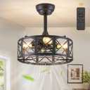 16in Caged Ceiling Fans with Lights and Remote, Black Fandelier Ceiling Fan with 6 Speeds and Timing, Farmhouse Samll Fan Lights Ceiling Fixtures For Kitchen, Bedroom, Outdoor-Black X