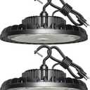 LED High Bay Light 150W 21000LM 5000K, LED Shop Lights for Garage Super Bright with 110-277V US Plug 5 Cable Waterproof UFO Commercial Warehouse Workshop Factory Area Lighting Fixture, 2 Pack