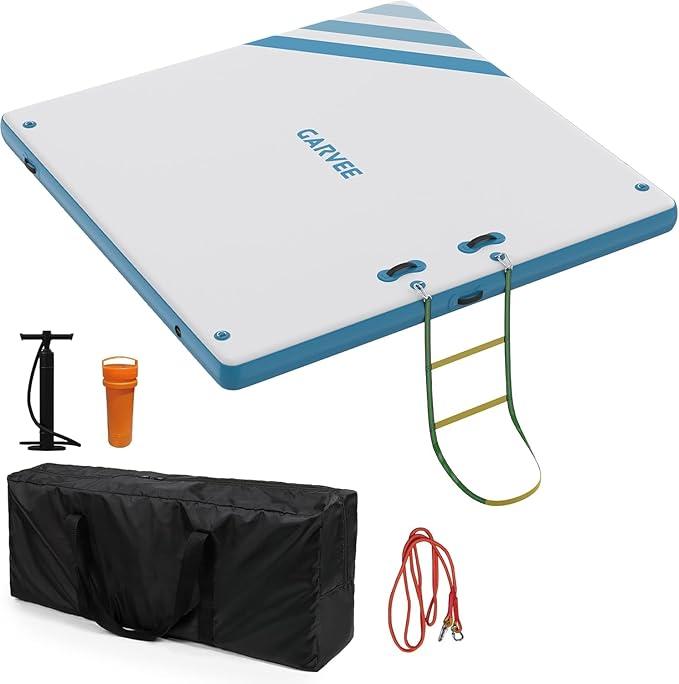 Inflatable Floating Dock, Swim Platform Floating Dock for Lakes, Lake Floats for Adults, Island Raft Mat for Lake Beach Ocean, Non-Slip Surface (6 x 5 ft, Sky Blue)