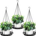 Enhon 3 Pack Plant Hanger, 12 Inch Metal Hanging Planter for Indoor Outdoor Plants, Classy Glossy Black Decorative Hanging Plant Shelf for Window Wall Ceiling Home Decor