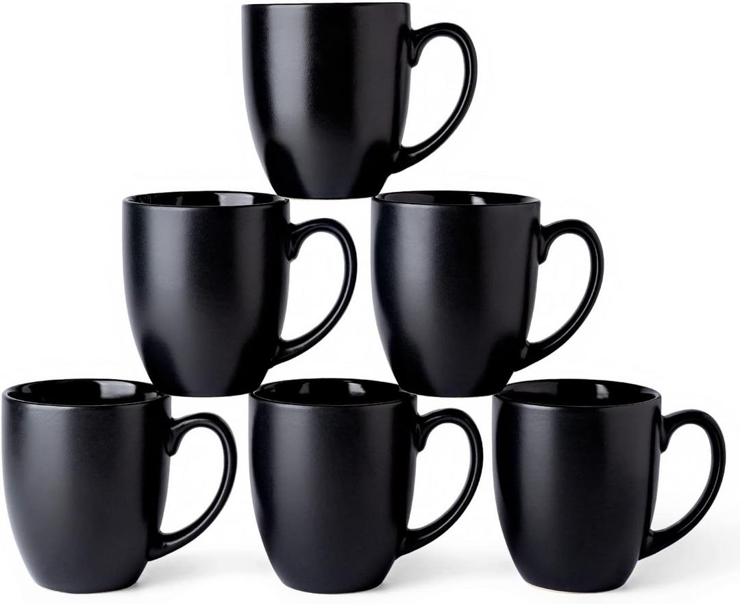 AmorArc 12oz Coffee Mugs Set of 6, Large Ceramic Coffee Mugs for Men Women Dad Mom, Modern Coffee Cups with handle for Tea/Latte/Cappuccino/Cocoa. Dishwasher&Microwave Safe, Matte Black