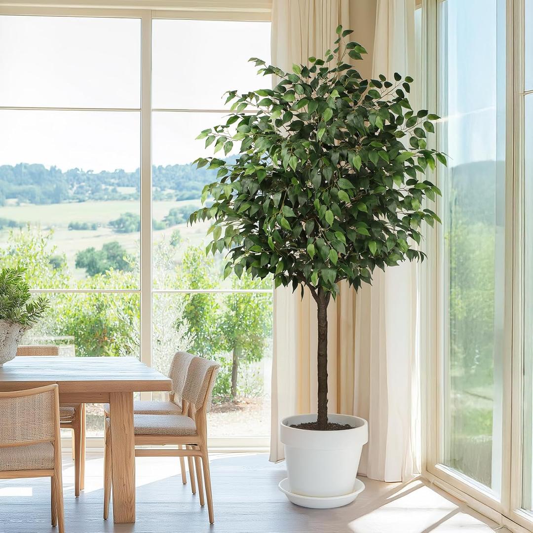 Yepdin Artificia Ficus Tree 7Ft Tall Silk Ficus Tree with Plastic Pot for Office and Home Decor,Decorative Artificial Plant for Indoors and Outdoors,Fake Ficus Lyrata Plant All Year Round Decoration