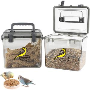 Bird Seed Storage Container 2 Pack Clear Bird Seed Container10Ib Indestructible Bird Seed Container Bird Seed Holder with Handle|for Wild Bird Seed Hermetically Or Mealworms Storage Outdoor Feeding, 8 inches x 6.8 inches x 7.6 inches