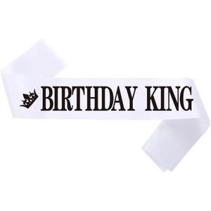 Birthday King Sash White for Men Black Foil Letter 21st 30th 40th 50th 60th or Any Fun Birthday Party Favors Decorations (White Black)