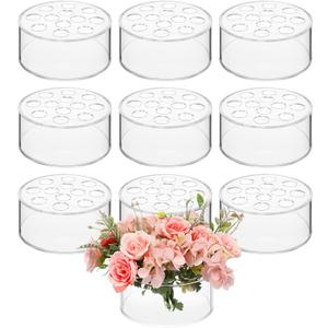 Tanlade Acrylic Floral Centerpiece for Dining Table Decorations Wedding Round Flower Vase Centerpiece Vases Table Low Flower Holder with Holes for Home Birthday Party(10 Pcs,5.51 Inches)