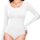 Nebility Long Sleeve Bodysuit for Women Tummy Control Crew Neck Body Suits Tops Slim Fit (Large, White)