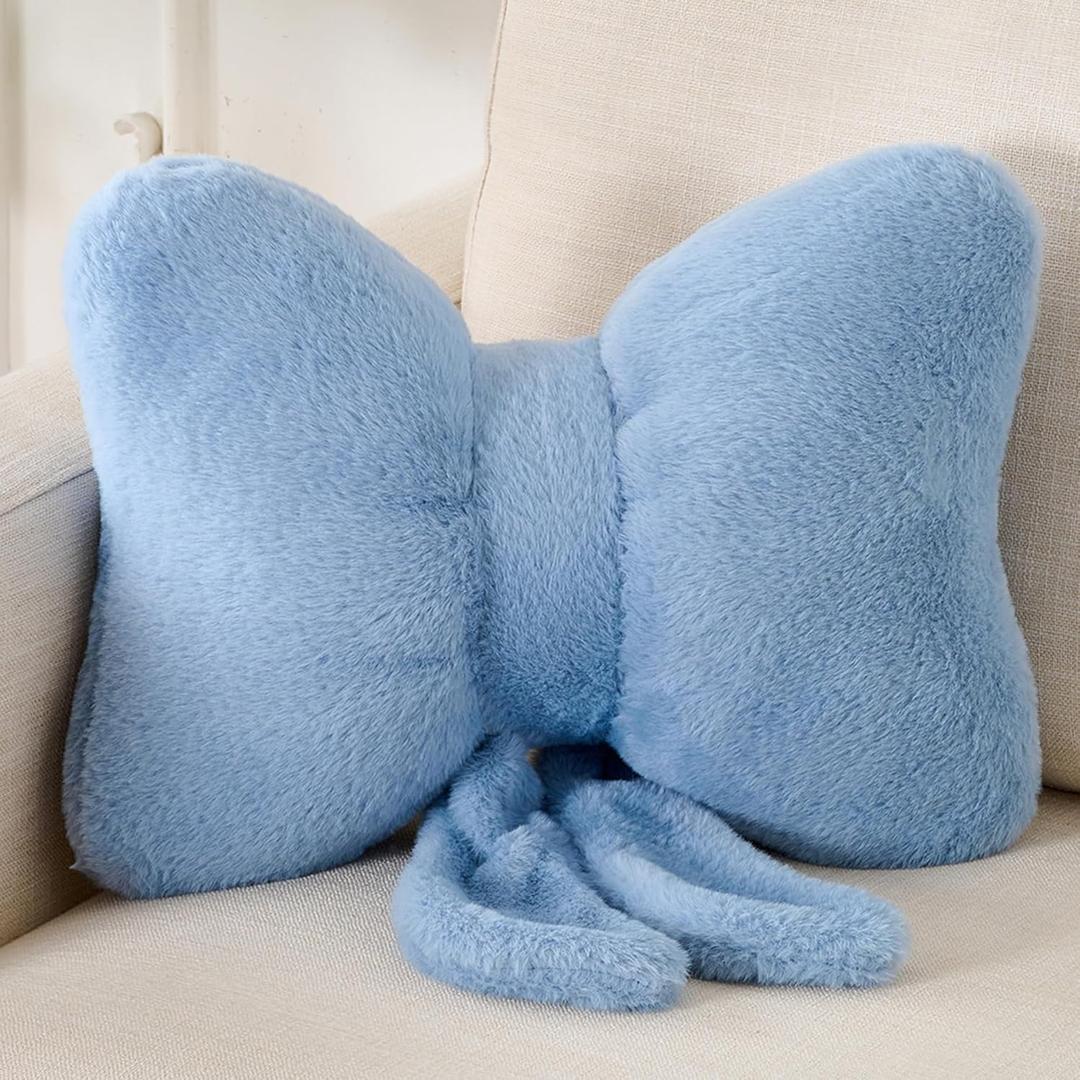 XIAIJIA Bowknot Throw Pillows Bow Decorative Pillow Aesthetic Home Decor Knot Plush Pillows Soft Seat Cushions Cute Throw Pillow for Couch Bow Room Decor (12"X 9", Blue)