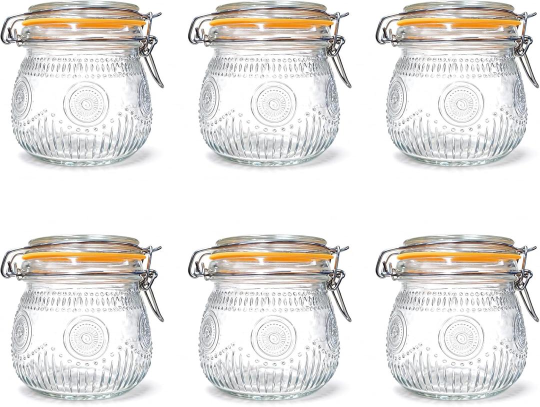 Amzcku Wide Mouth Vintage Mason Jars with Airtight Lid 16oz, Canister Quart Jars for Kitchen Storage - for Coffee, Sugar, Beans 6 Pack
