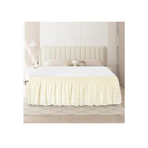 Queen Bed Skirt, Wrap-Around Elastic Ruffled Eyelet Bed Skirt Queen Size Dust Ruffle with Gathered Styling and Embroidered Details, 18" Drop Length (Light Yellow)