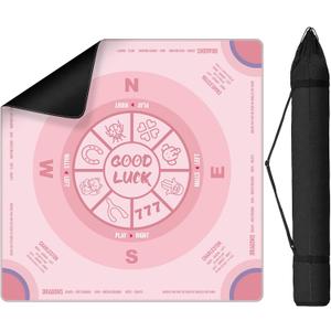 Mahjong Mat for Table with Carrying Bag, 32.4" x 32.4" Non-Slip Neoprene Mahjong Mat with Rules, Noise-Reducing Gaming Mat for Mahjong, Poker, Cards, Board and Tile Games - Pink