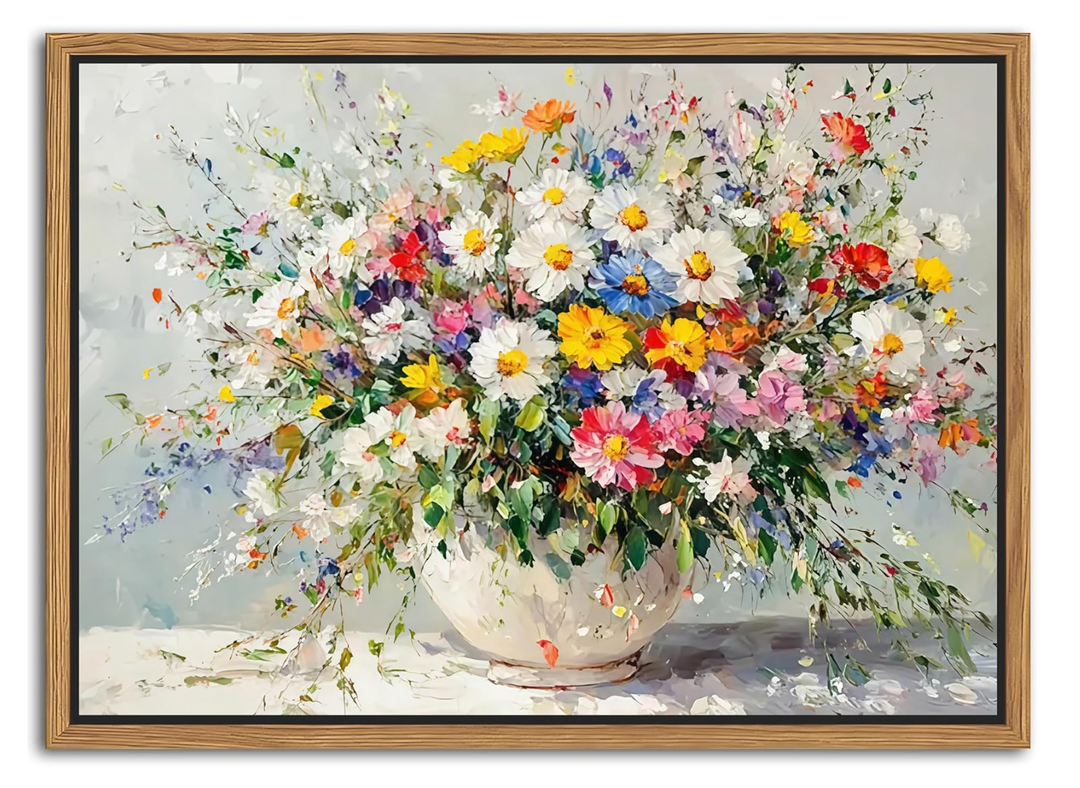 Floating Frame Canvas Wall Art, Vintage Watercolor Floral Pictures Wall Decor, Country Farmhouse Colorful Wildflower Poster Prints for Living Room Bathroom Dining Room Decor 8x10 inch