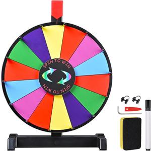 WinSpin 12" Color Prize Wheel Wall Mounted or Tabletop 14 Slots Heavy Duty Editable Spinning Wheel for Fortune Spinning Game Carnival & Tradeshow, Classic Series