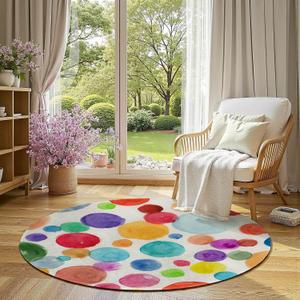 Ansouyi Colorful Non-Slip 5 ft Round Area Rugs, Washable Rug Carpet for Living Room, Kids Watercolor Polka Dot Home Decor Rugs for Game Room Classroom Bedroom Dining Kindergarten Room