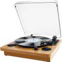 Popsky 3-Speed Turntable Bluetooth Record Player with Speaker, Portable LP Player, Vinyl-to-MP3 Recording, 3.5mm AUX & RCA & Headphone Jack