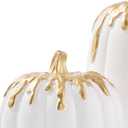 WDS WONDROUS Fall Pumpkin Decor Set of 2, White and Gold Pumpkins for Decorating, Resin Fake Pumpkin Figurines, Harvest Thanksgiving Mantel Table Centerpiece Autumn Home Decoration Gift