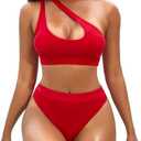 NAFLEAP One Shoulder Cutout Red Bikini Set for Women High Waisted Bottom Swimsuit Two Piece Bathing Suit, S