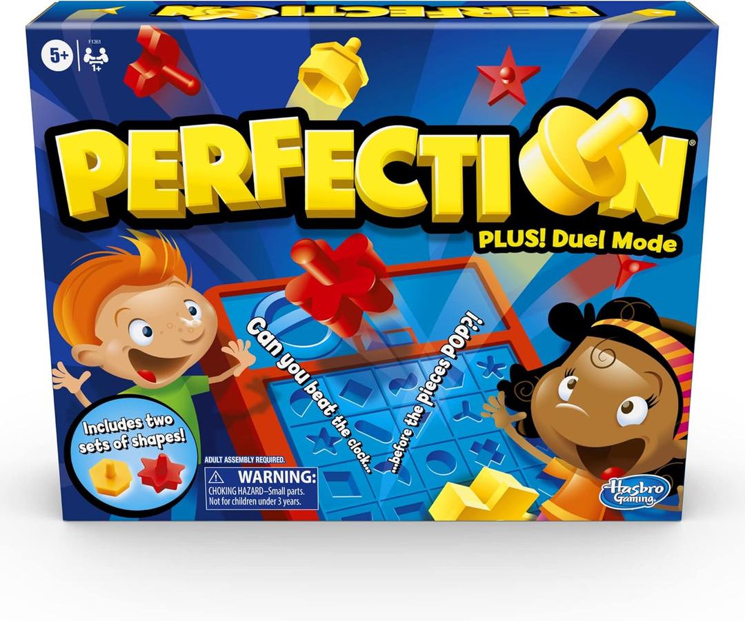 Hasbro Gaming Perfection Plus 2-Player Duel Mode Popping Shapes and Pieces Ages 5 and Up, Easter Gifts for Kids 