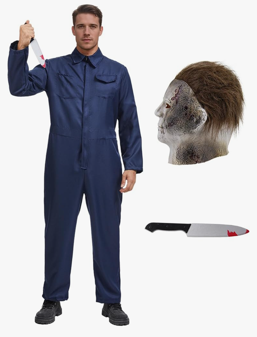 Halloween Killer Costume with Knife Mask for Adult Scary Halloween Costumes Coveralls Jumpsuit Horror Killer Cosplay M