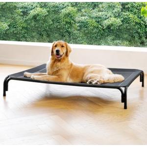 Elevated Dog Bed Raised Outdoor Dog Cot for Large Dogs, Installation Requires No Tools, Frame with Washable Cooling Breathable Mesh Anti-Slip Feet, Indoor Pet Bed, Black, 43.3 Inches
