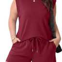 OLRIK Womens Plus Size Summer Sets Top and Shorts 2 Piece Sets with Pockets Casual Beach Vacation Outfits (Red, XXXL)