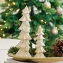 Vintage Christmas Tree Figurines White with Gold, 9.64" Tabletop Xmas Tree Ornaments Christmas Centerpieces for Mantle Desk Decor, Decorative Trees Set of 2 for Modern Farmhouse Indoor Decor