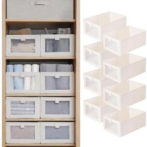 Linen Closet Organizers And Storage, 8 Pack Closet Storage Bins Linen Closet Baskets for Closet Organization Foldable Closet Organizer Bins with Clear Window For Organizing Clothing, Jeans, Shelves