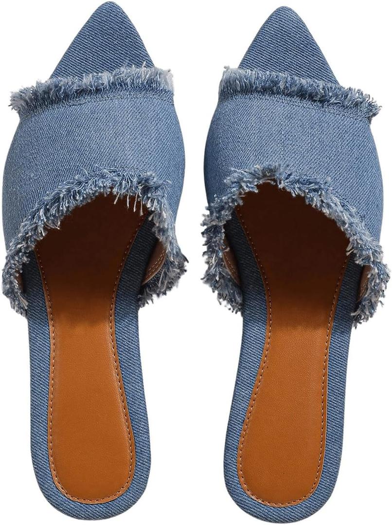 Verdusa Women's Pointed Toe Denim Sandals Open Toes Slip On Mules, Size 41