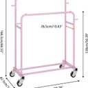 Laiensia Double Rods Garment Rack with Wheels, Clothing Rack for Hanging Clothes,4 Hooks, Multi-Functional Bedroom Clothes Rack, Pink