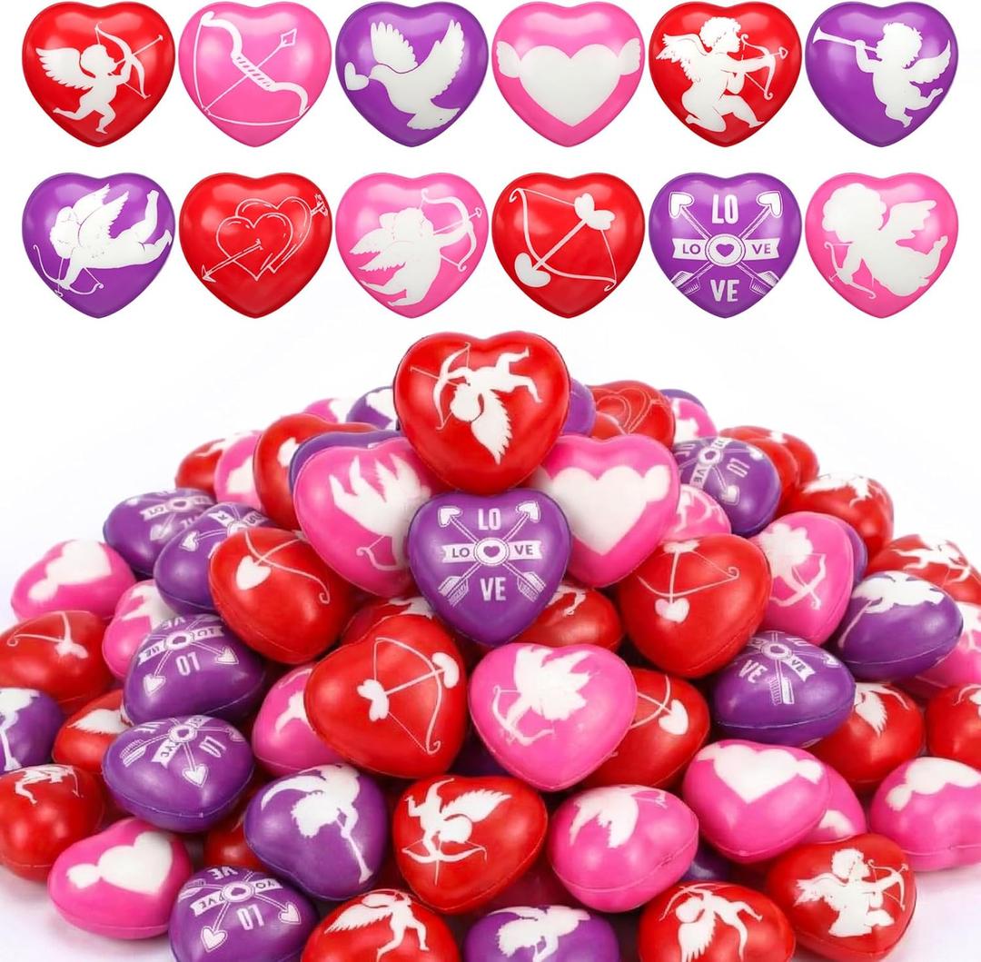 Jerify 100 Pcs Heart Stress Balls Bulk 1.5 Inch Small Heart Shape Stress Balls Mini Relief Party Favors Classroom Office Gifts for Little Teens Students Employees(Cupid Style)