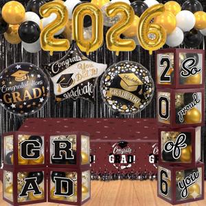 Black and Maroon Graduation Decorations Class of 2026 - Graduation Balloon Boxes, Balloon Arch Garland Kit, Fringe Curtains, Party Decorations 2026 for Any Grades