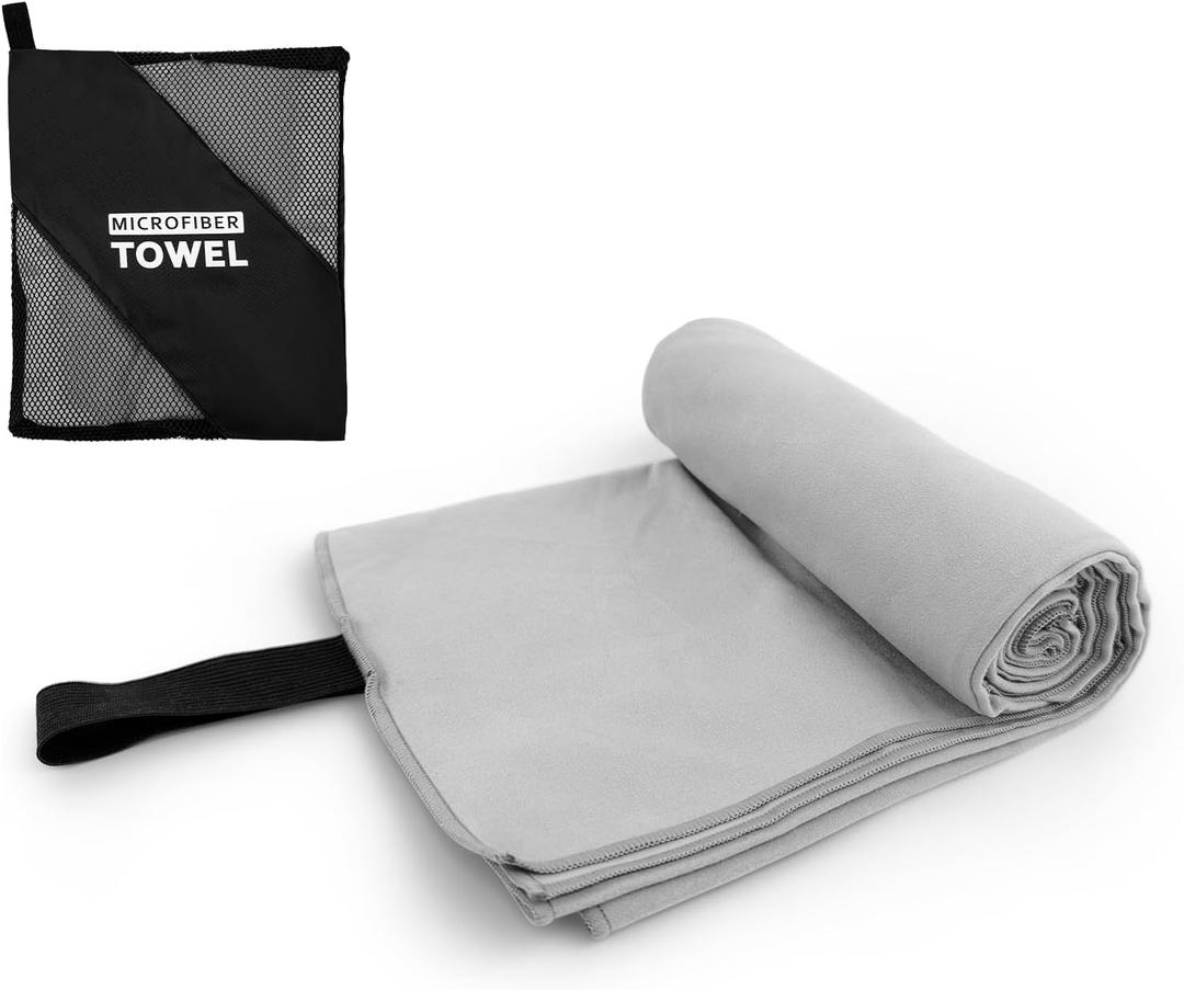 Travel Body Towel L Size Microfiber Quick Dry Lightweight for Men Women Camping Hiking Beach Swimming Pool Hot Yoga Mat Towels(Light Grey, 1 Pack L)