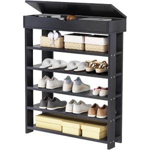 sogesfurniture 5-tier Wooden Shoes Rack Organizer with Storage Compartment, Free Standing Shoe Storage Shelf for Entryway, Living Room, Hallway, Doorway (29.5" Black)