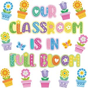 Spring Classroom Decorations, Our Classroom is in Full Bloom Word Wall Decor Set, 31Pcs Spring Bulletin Board & Wall Decorations Set for Teachers, Colorful Flower Classroom Decor