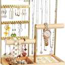 Jewelry Organizer Stand Gold, 4-Tier Necklace Earring Holder Organizer with Tray, Jewelry Holder Organizer for Rings Earrings Necklaces Bracelets, Gold Jewelry Stand