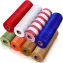 Timgle 8 Rolls 250th Anniversary Decor Mesh Ribbon for Wreath Making 10in x 30ft Pastel Red White Blue Poly Burlap Mesh Roll Fabric for American Patriotic 4th of July DIY Crafts Decor(Warm Color)