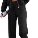 Women's Two Piece Tracksuit, Sets for Women 2025 Sweatsuit 2 Piece Outfits Sweatshirt workout sets for women (Medium, Black)