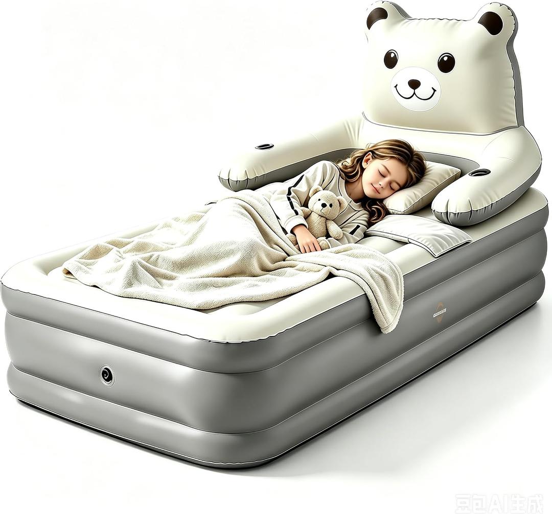 Air Mattress with Headboard, 16" Inflatable Bed with Built-in Electric Pump, 2-Min Quick Inflation/Deflation, Leak-Free Odorless Design, Supports 650 lbs, Airbed for Camping,Home,Guests,Travel-Twin