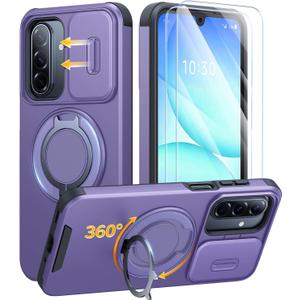 JAME for Samsung Galaxy A17/A16 5G Case, Ring Holder Stand, Slide Camera Cover, 2 Pack Screen Protectors, Dual-Layer Shockproof Protective, Magnetic Accessory Friendly Galaxy A16/A17 4G Case, Purple